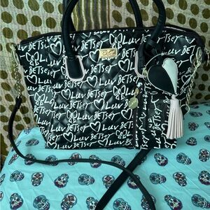Betsey Johnson Black and White Heart Tote